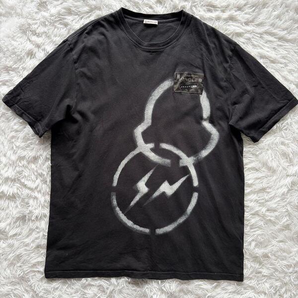 モンクレール フラグメント Tシャツ XL 黒 半袖 ロゴプリント ビックロゴ