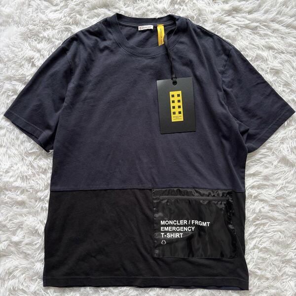 美品 タグ付き モンクレール フラグメント Tシャツ XL 紺黒 メッシュ