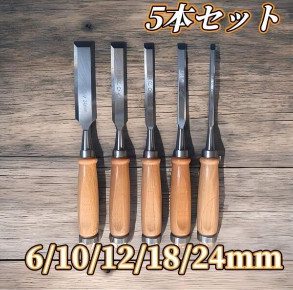 鑿【5本セット】のみ6/10/12/18/24mm追入鑿 大工 お買い得