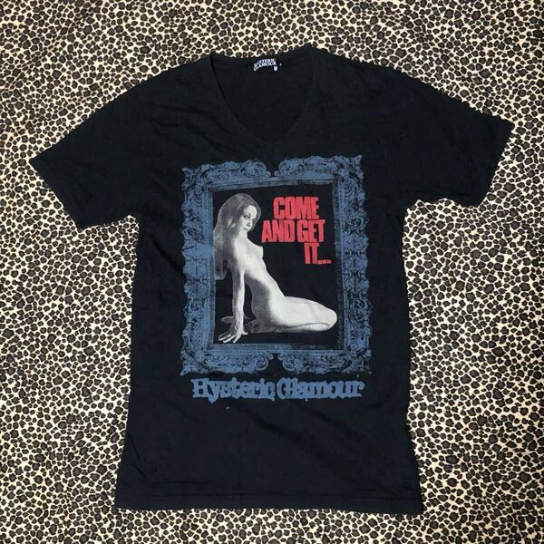 HYSTERIC GLAMOUR Vネック 半袖 Tシャツ 黒 Sサイズ ヒステリックグラマー ヌード ガール nude girl