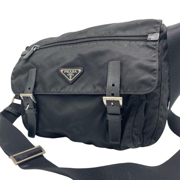 PRADA プラダ ショルダーバッグ メッセンジャー ナイロン レザー 黒