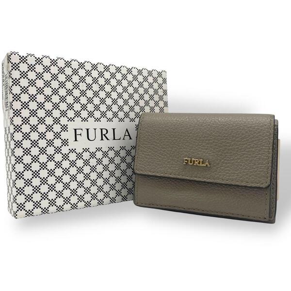 美品 FURLA フルラ 三つ折り 財布 本革 レザー グレー
