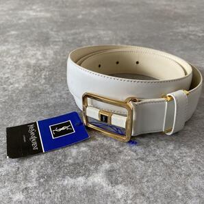 タグ付き 未使用 美品 YSL イブサンローラン ベルト レザー 金具 ホワイト