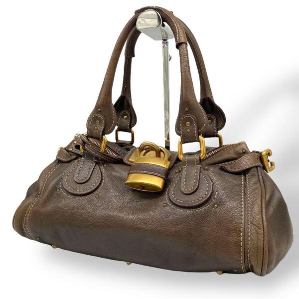 Chloe クロエ パディントン ハンドバッグ 南京錠 レザー ブラウン 茶色