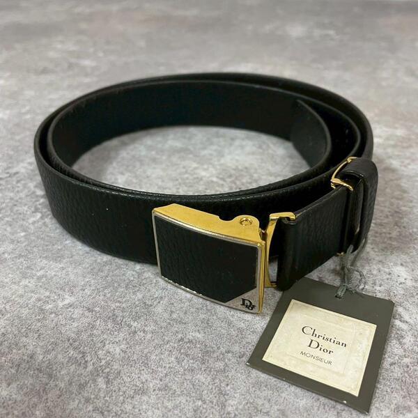 タグ付き 未使用 DIOR ディオール ベルト レザー 金具 ブラック 黒
