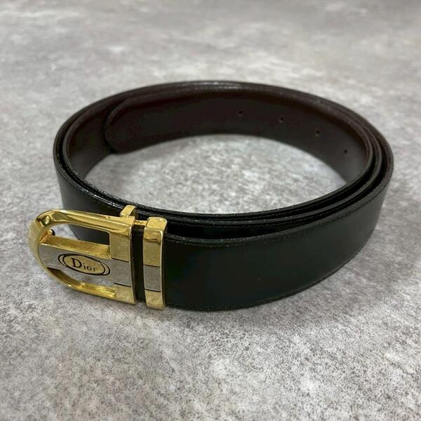 DIOR ディオール ベルト レザー ロゴ金具 ブラック 黒 ヴィンテージ