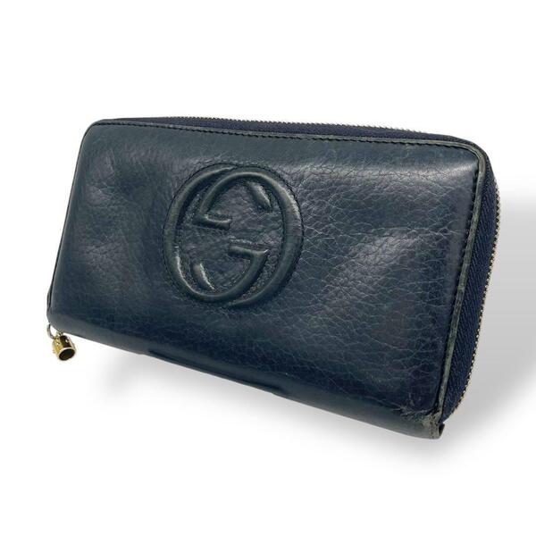 GUCCI グッチ 長財布 ソーホー ラウンドファスナー ネイビー 紺色