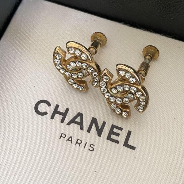 CHANEL シャネル ココマーク ピアス ラインストーン ゴールド