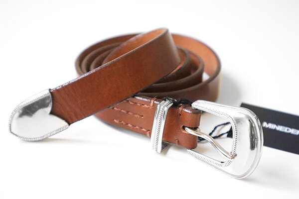 【新品未使用】MINE DENIMレザーベルト 34インチ MINEDENIM(マインデニム) Double Studs Leather Belt(ダブル
