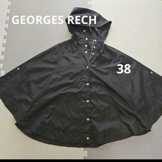 【GEORGES RECH】ジョルジュレッシュ 黒 フード ポンチョコート ナイロンジャケット パーカー 軽量ウィンドブレーカー