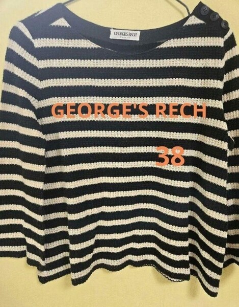 GEORGE'S RECH ストライプ長袖トップス 透け感 コットン 麻 カットソー Tシャツ リネン混 ボーダー