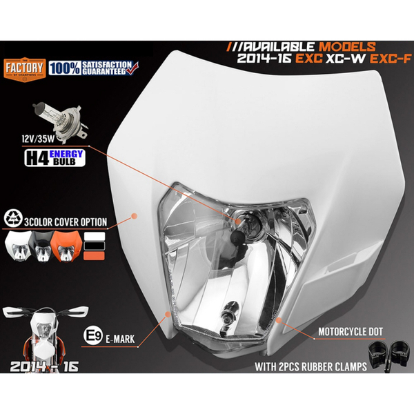 ★在庫処分特価 送料無料★ KTM EXC EXC-F SX-F XC-W 14-16 ヘッドライト ライトカウル H4 35/35W ホワイト エンデューロ オフロード