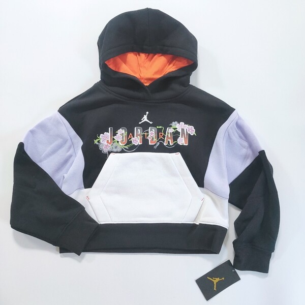 訳あり新品 Jordan 花柄 パーカー 130㎝ キッズ ブラック スウェット プルオーバーパーカー Sサイズ 子供服 ジョーダン