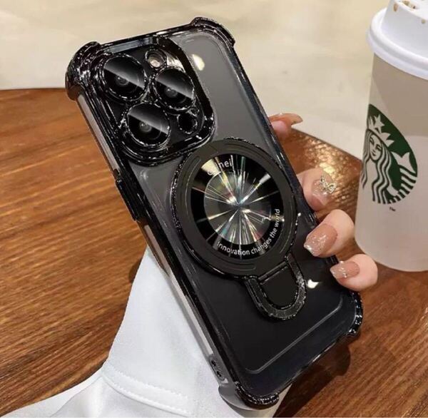 iPhone15pro スマホケース レンズ保護 メッキ加工 耐衝撃 透明 可愛い おしゃれ 人気 ブラック 黒