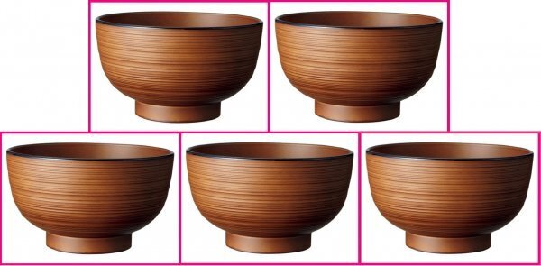 【送料無料 お椀:会津塗:5個:日本製】★千筋柄・糸目 漆器 「茶系」:11cm:電子レンジ・食器洗浄機対応:和食器 :No4:S 4180/0908 多用椀