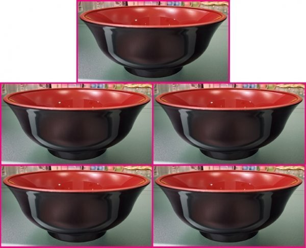 【送料無料 どんぶり:丼:5個:日本製】★18.5 x 7.7cm:「黒内赤」:多用丼 和食器 :合成漆器★No21c:S 1328