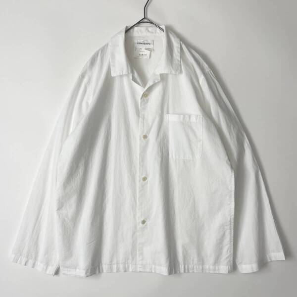 YAECA CONTEMPO size/S (p) ヤエカ コンテンポ オープンカラー ワイドシャツ コットン ホワイト 白無地 開襟 日本製 SHIRT
