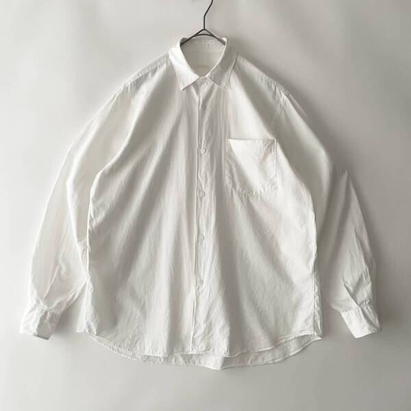 【美品】COMOLI size/1 (re) コモリ ワイドシャツ 長袖 白無地 ホワイト コットン 日本製 WIDE SHIRT