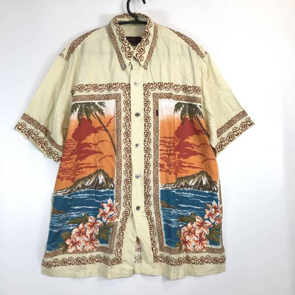 Majun マジュン 半袖アロハシャツ ボタンダウン レーヨンシャツ Lサイズ