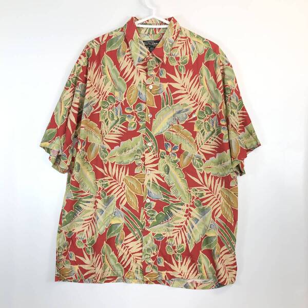 90s USA製 Tori Richard トリ・リチャード 半袖レーヨンシャツ アロハ リーフ柄 Lサイズ