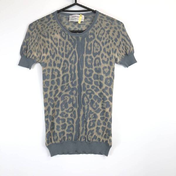 イタリア製 イヴサンローラン YVES SAINT LAURENT カシミヤ レオパード ニット セーター 半袖 Sサイズ 227319