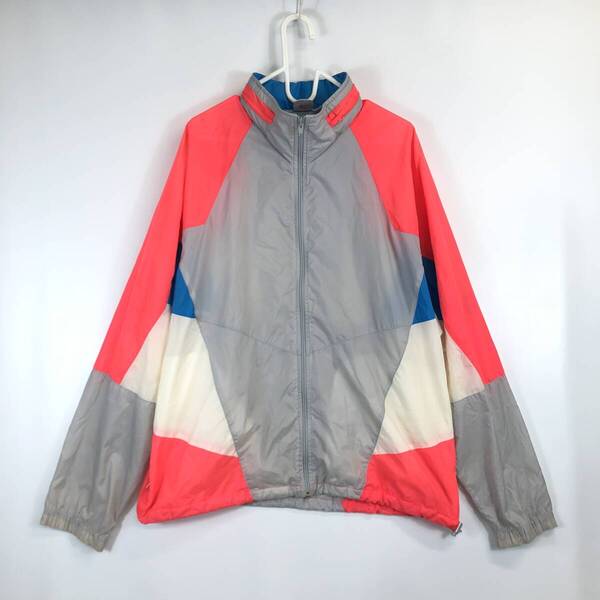 90s ナイキ NIKE ナイロンジャケット クレイジーカラー Lサイズ 銀タグ ロゴ無し フード収納