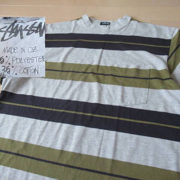 ★即決送込★ L 80s STUSSY 良品 初期 OZ製 T-shirt Tee 半袖 old oldstussy オールドステューシー ボーダー クラウン m l xl 90s