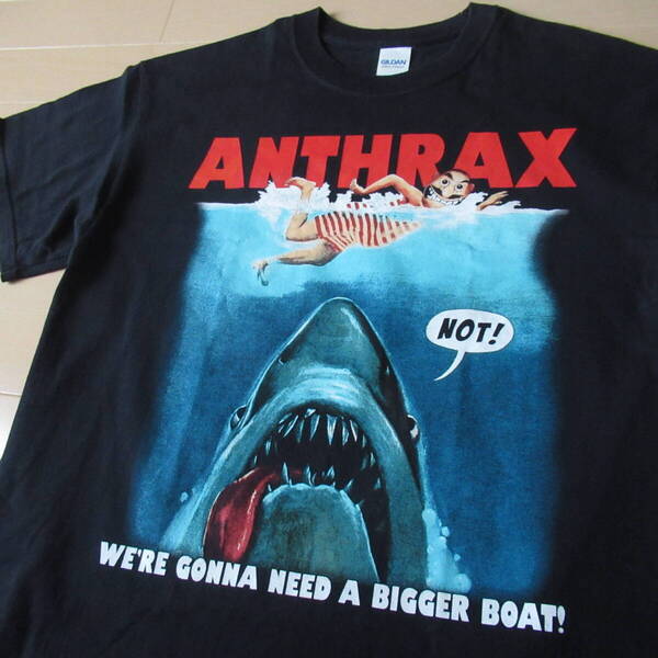 ★即決送込★希少 ANTHRAX x JAWS T-shirt Tee Tシャツ ジョーズ アンスラックス 半袖 メタル rock 映画 move 黒 black metallica メタリカ