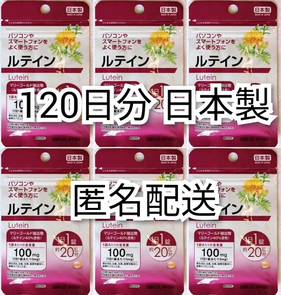 匿名配送 ルテイン×6袋120日分(4ヶ月分)120錠(120粒) 日本製無添加サプリメント(サプリ)健康食品 DHC,めぐみのえんきんではありません即納