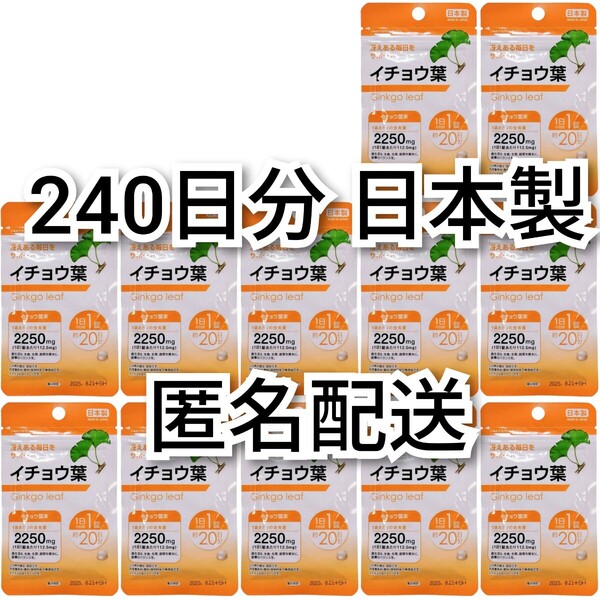 匿名配送イチョウ葉×12袋240日分(8ヶ月分)240錠(240粒) 日本製無添加サプリメント(サプリ)健康食品 DHC脳内αではありません 追跡番号付き