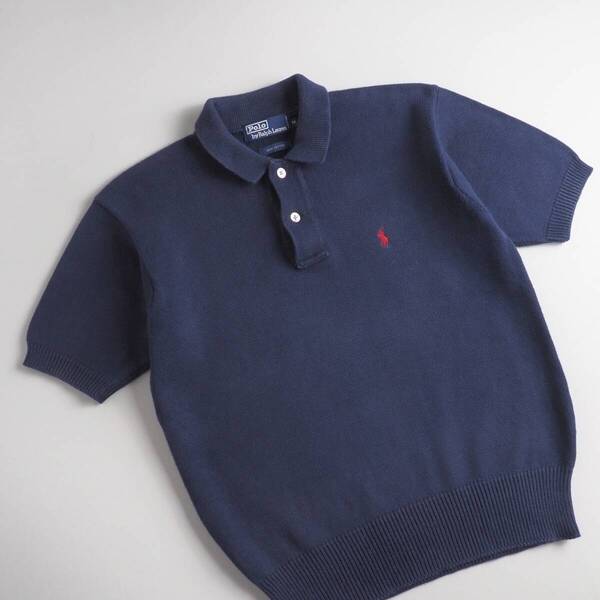 ラルフローレン Ralph Lauren 正規品 サマーニット 半袖 赤ポニー ネイビー レディース 美品