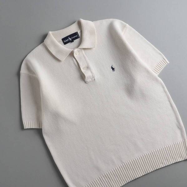 ラルフローレン Ralph Lauren 正規品 サマーニット 半袖 ホワイト 紺ポニー レディース 美品