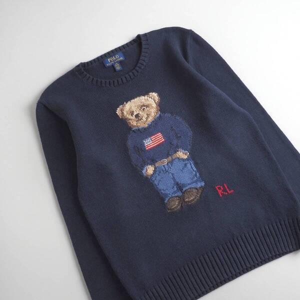 ラルフローレン Ralph Lauren 正規品 ニット セーター ポロベア 星条旗 ネイビー レディース 美品