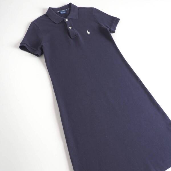 ラルフローレン Ralph Lauren 正規品 ワンピース 鹿の子 ネイビー 半袖 ポニー刺 レディース 美品