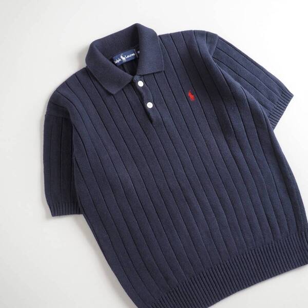 ラルフローレン Ralph Lauren 正規品 サマーニット 半袖 ネイビー 赤ポニー レディース 美品