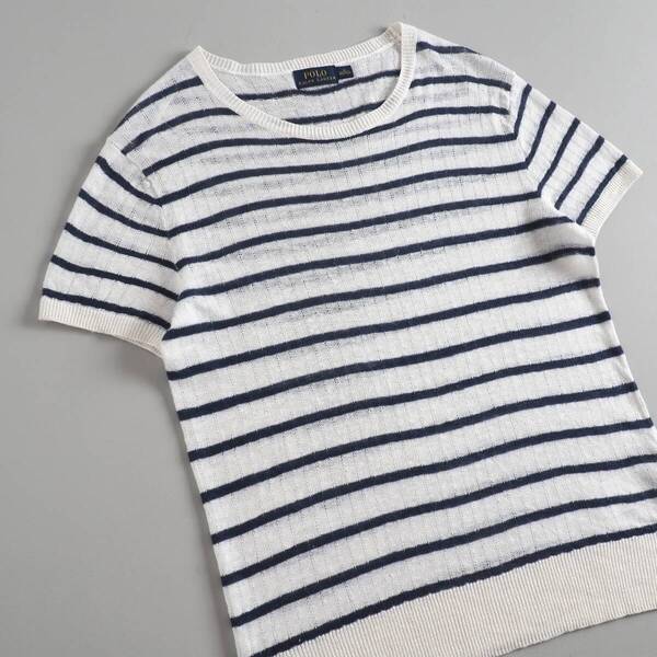 ラルフローレン Ralph Lauren 正規品 麻100% サマーニット 半袖 ボーダー柄 レディース 美品