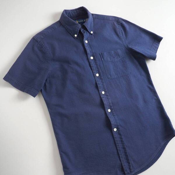 ラルフローレン Ralph Lauren 正規品 半袖シャツ シアサッカー生地 ネイビー メンズ 美品