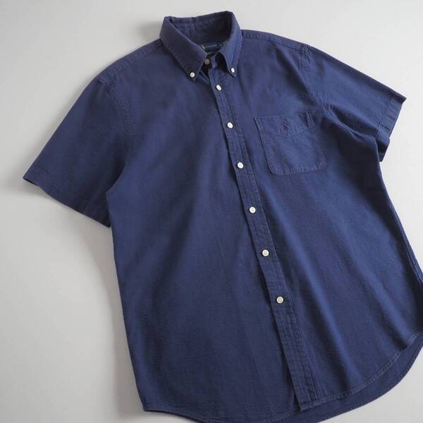 ラルフローレン Ralph Lauren 正規品 シアサッカーシャツ 半袖 ポニー刺 紺色 メンズ 美品