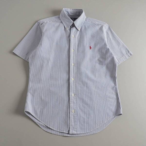 ラルフローレン Ralph Lauren 正規品 シアサッカーシャツ ストライプ 半袖 ブルー メンズ 美品
