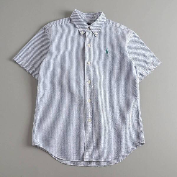 ラルフローレン Ralph Lauren 正規品 シアサッカーシャツ 半袖 ストライプ柄 緑ポニー メンズ 美品