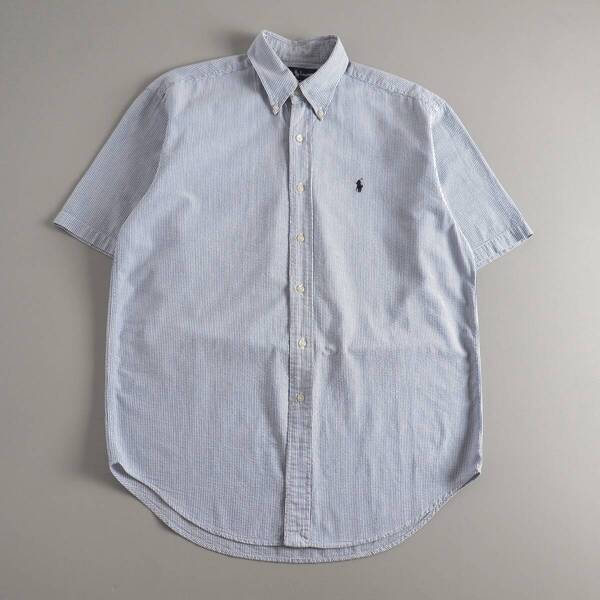 ラルフローレン Ralph Lauren 正規品 シアサッカーシャツ 半袖 ブルー ストライプ メンズ 美品