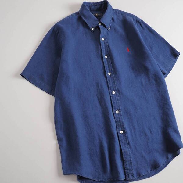 ラルフローレン Ralph Lauren リネン100% BDシャツ 半袖 ネイビー メンズ 美品