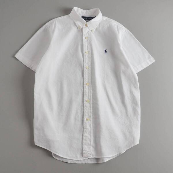 ラルフローレン Ralph Lauren リネン100% BDシャツ 半袖 紺ポニー ホワイト メンズ 美品