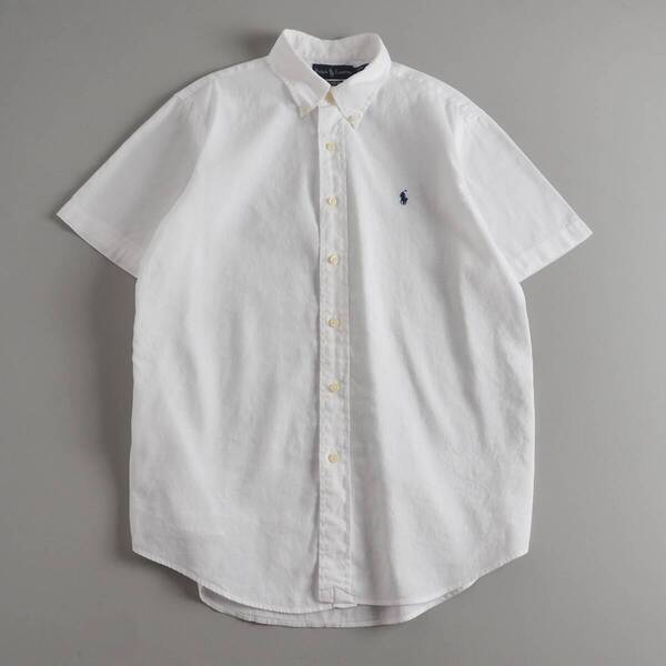 ラルフローレン Ralph Lauren 麻100% BDシャツ 半袖 紺ポニー ホワイト メンズ 美品