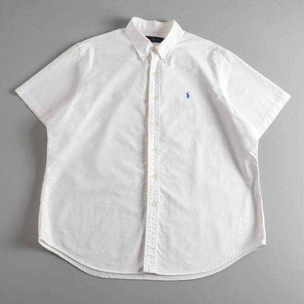 ラルフローレン Ralph Lauren 綿100% BDシャツ 半袖 ホワイト 水色ポニー メンズ 美品