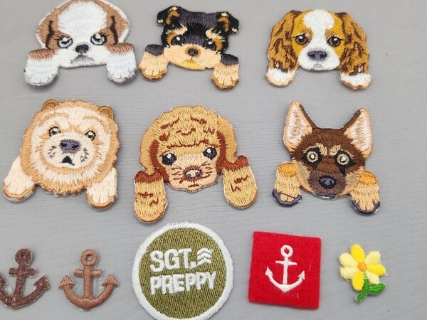 ハンドメイド素材 犬の刺繍アイロンワッペン6点+おまけ