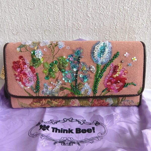 【新品未使用】Think Bee! シンクビー 長財布 ハイチェストフィオーレ ビーズ刺繍 ゴブラン織 花 ピンク