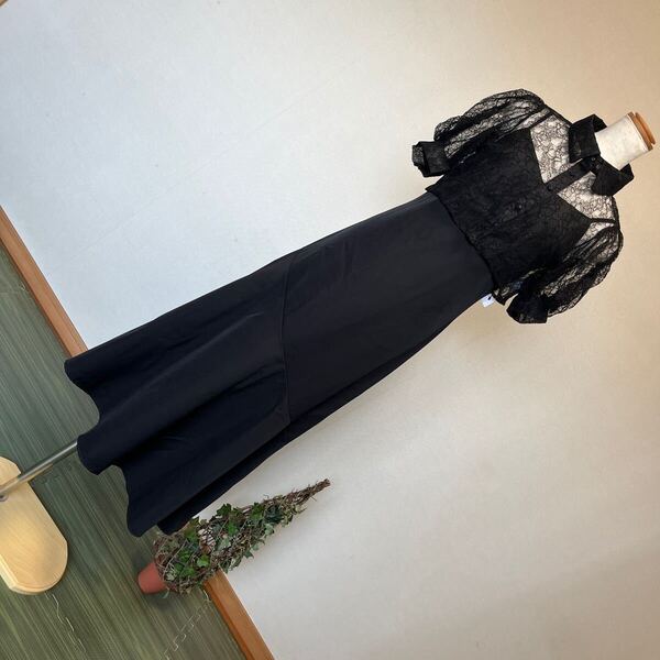 6-7新品 半袖シアーレースクロップドシャツショートブラウス×マーメイドロングキャミソールワンピースセットアップ キャミワンピ7号 S