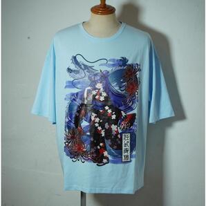 新品未使用 PSYCHO NATION サイコネーション ×寝田ルネ コラボ 狂乱和装少女 Tシャツ SAX BLUE-L
