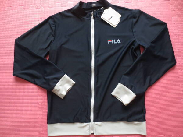 新品 160 FILA ラッシュガード 紺 ファスナー付 長袖 スクール水着の上に着る 上着 プール 小学生 中学生 子供 男の子 女の子OK 送料無料